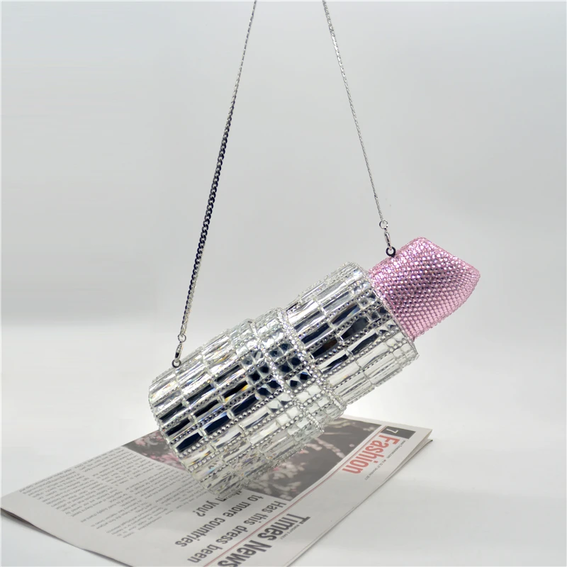  Wholesale Luxury Hot Sale Rhinestone Clutch Crystal Purses Evening Bags Handbag Wedding Diamond Lipstick