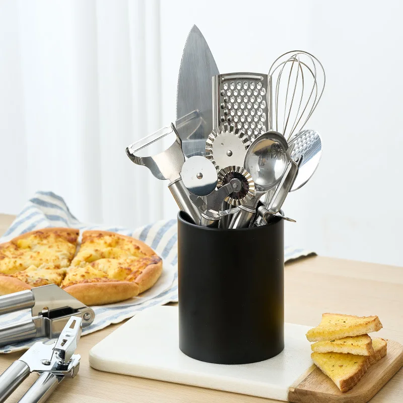 Manjia Kitchen Tools Set Stainless Steel Household Peeler Bottle Opener Commercial Pizza Knife Grater 13pcs