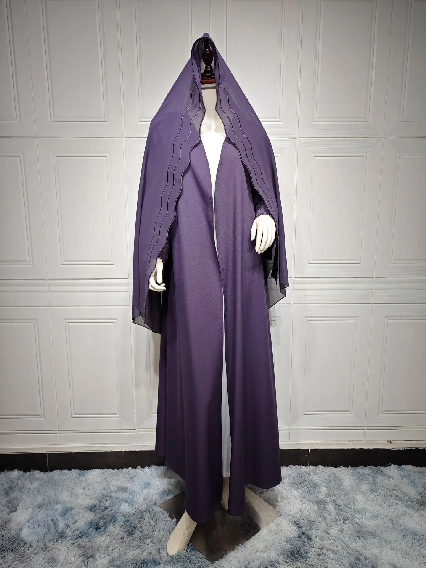High Quality Muslim Autumn 2024 Dubai Turkey abaya exquisite Embroidered coat with Turban two pieces