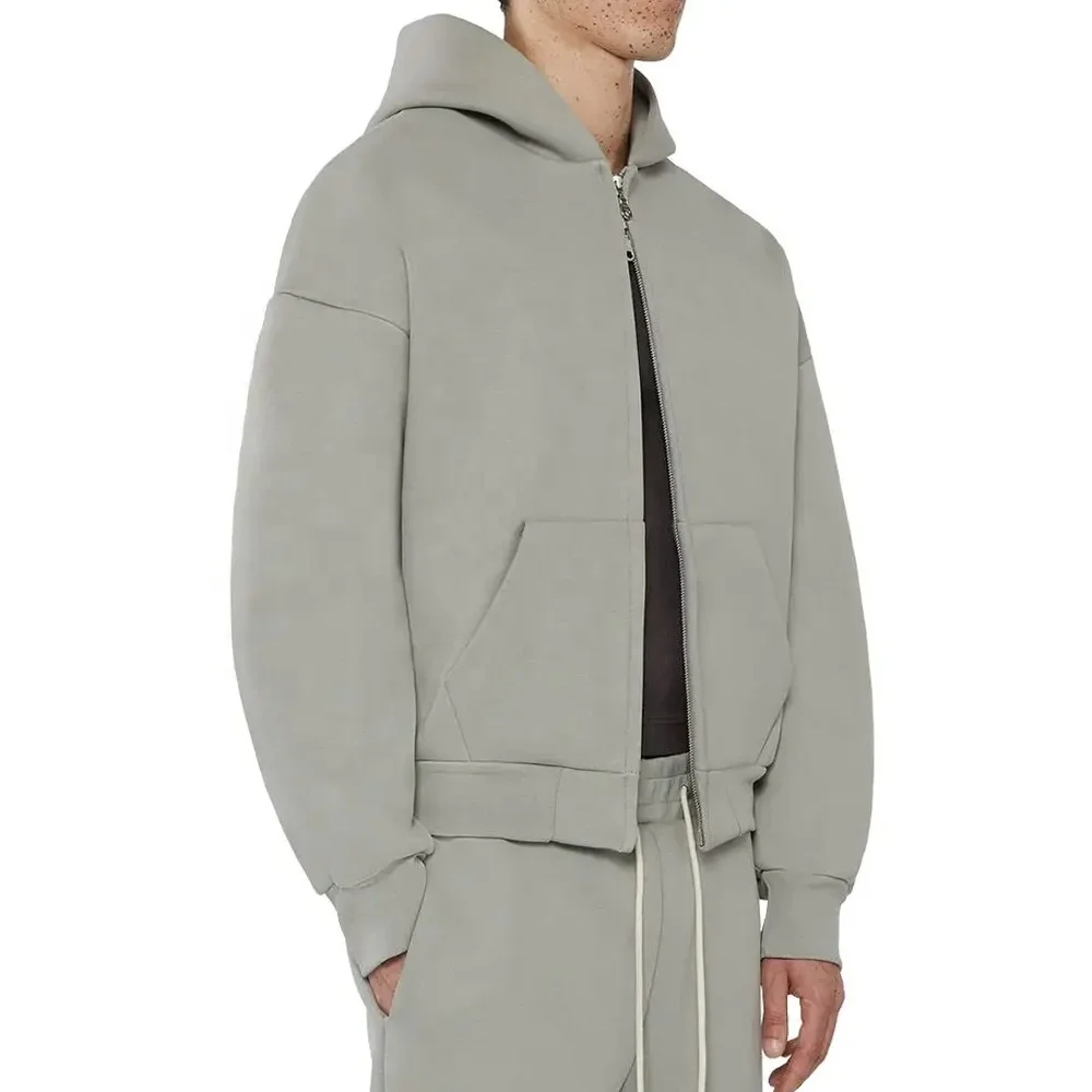 custom logo high quality essentials 100% cotton fleece zipper hoodie boxy fit heavyweight cropped full zip up hoodie