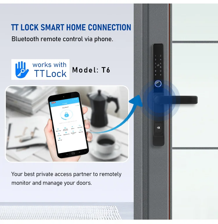 New Released Aluminum Door Lock Slim Designed TT Lock Fingerprint Opening Multiple Colors for Option Smart Door Lock