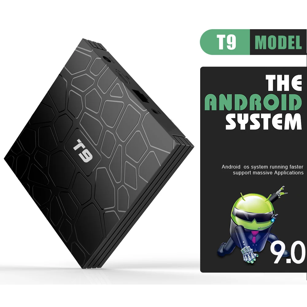 Shizhou Tech Best selling set top box rk3318 chipset T9 tv box 4GB RAM 32G ROM android 9.0 support 3D/4K media player