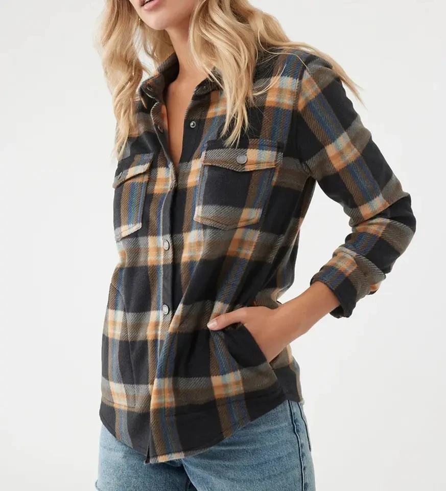 Wholesale Womens Custom Plaid Flannel Shirt Long Sleeve Cotton Flannel Shirts For Women