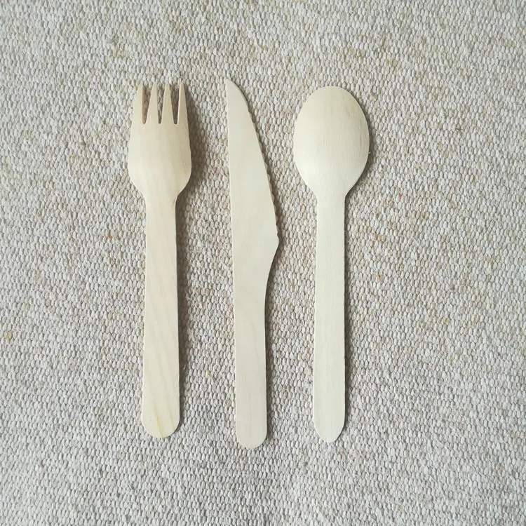 hot selling wholesale factory price 16cm wooden disposable fork spoon and knife set
