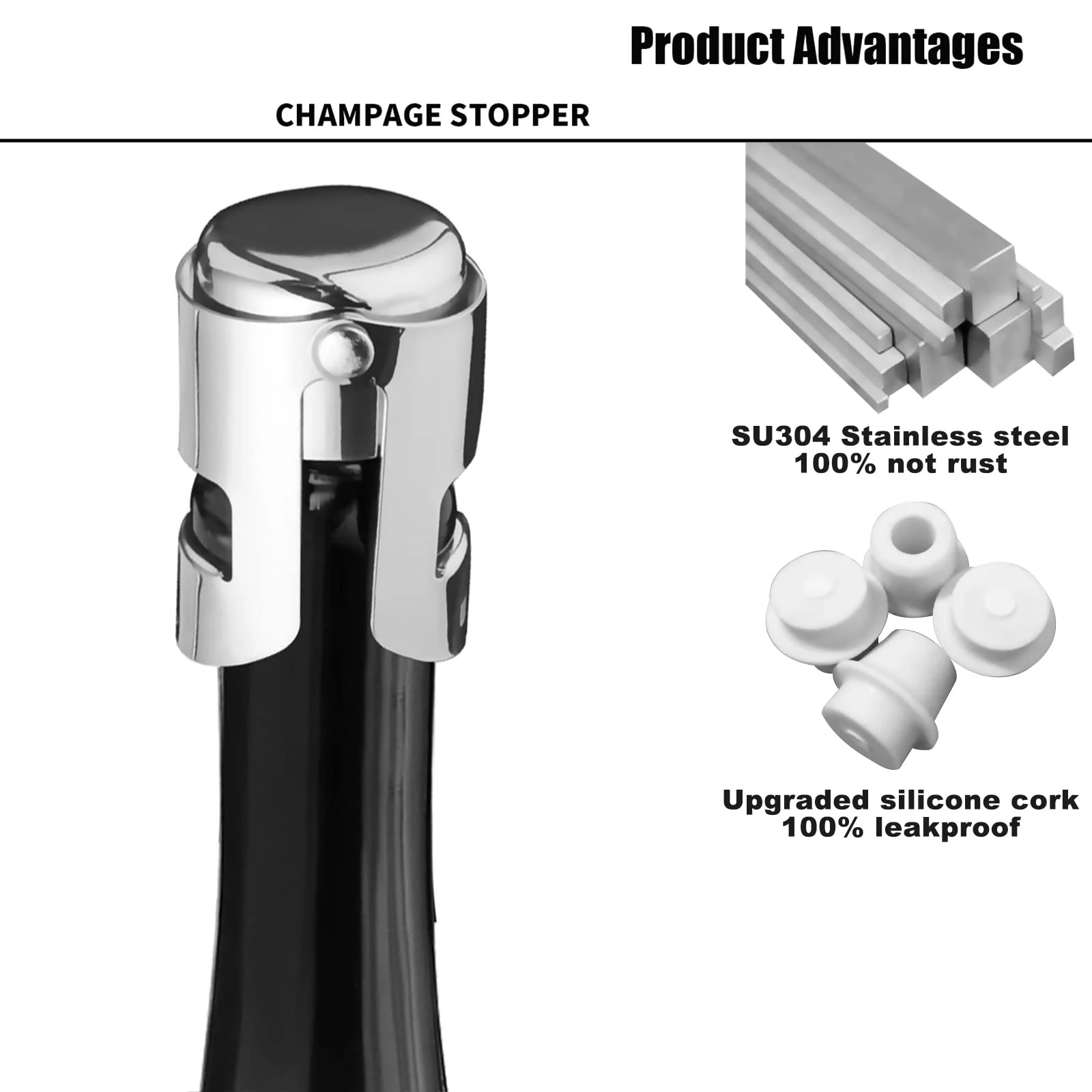 Beer Bottle Wine Vacuum Stopper Stainless Steel Air Tight Champagne Stopper With Silicone Leak Proof