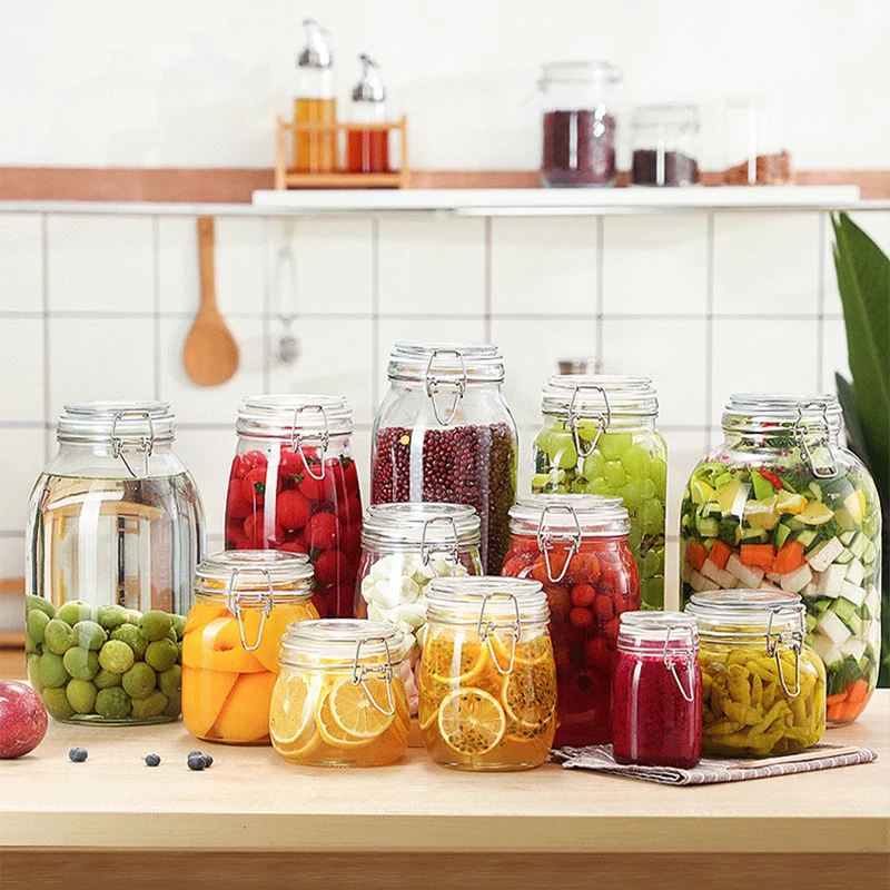 Hot Sale Glass Storage Jars Food Juice Jam Freshness Carabiner Glass Sealed Jar Vase Canister Storage Jars for Grain Dry Fruit