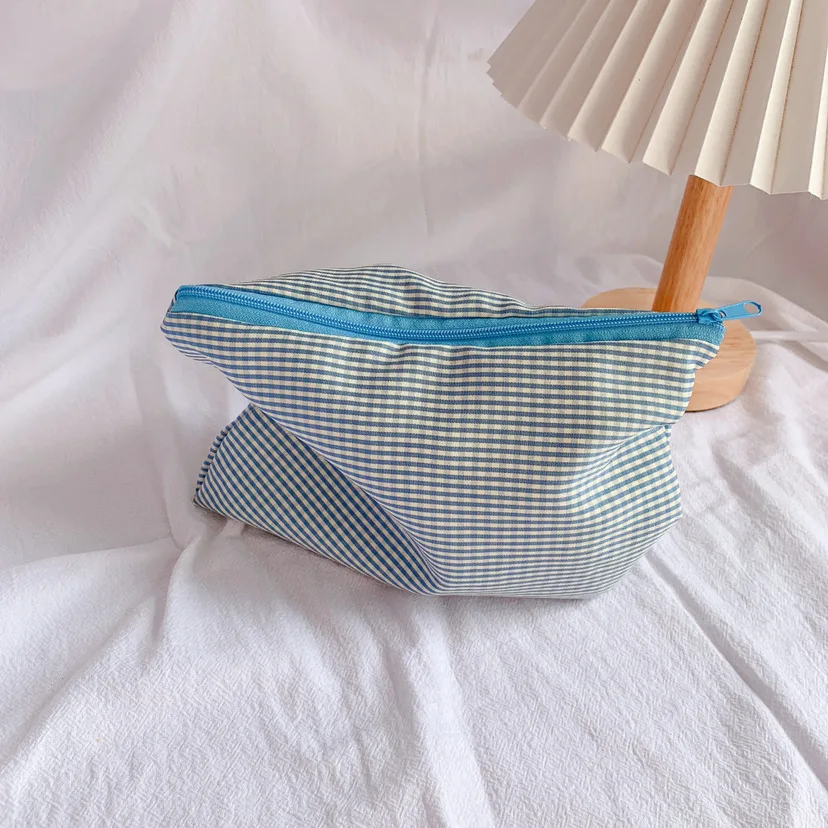 Candy Color Plaid Cosmetic Bag Zipper Makeup Organizer Bag Travel Beauty Case Female Student Pencil Bag Pouch