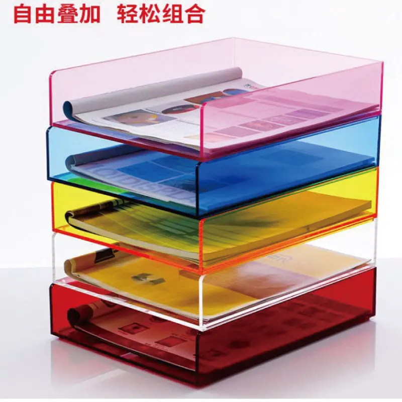 Desk Paper Organizer Tray Clear Acrylic Stackable Document Organizer Office Color File Tray Organizer for A4 Paper Holder