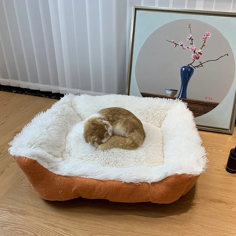 wholesale manufacturer soft luxury plush pet cushion round cat dog bed pet furniture