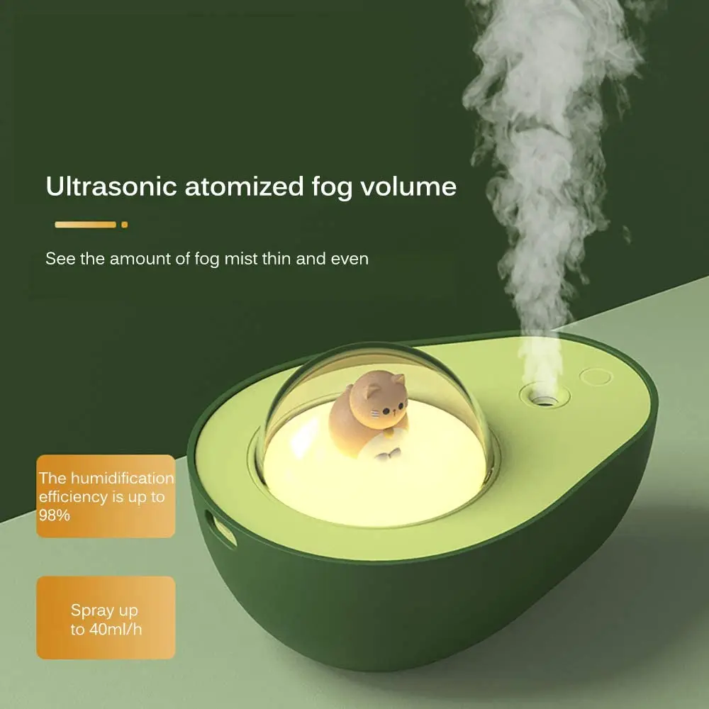 Top Creative Bedroom Decoration Ultrasonic Air USB Cute Pet Night Light Aroma Diffuser Cool Mist Avocado Humidifier