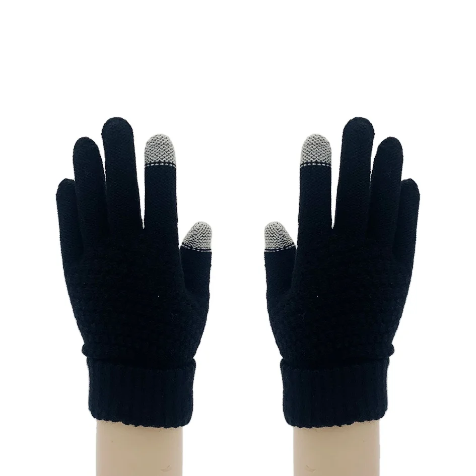 Fashion Wool Acrylic Knitted Mitten Touch Screen Gloves, Unisex Winter Warm Gloves, Women & Men Knitted Gloves