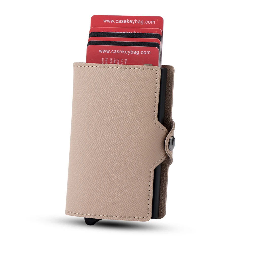 Casekey Fashion Full Grain Saffiano Leather Automatic Wallet Rfid Safe Anti Theft Popup Credit Card Holder Tarjetero for Women