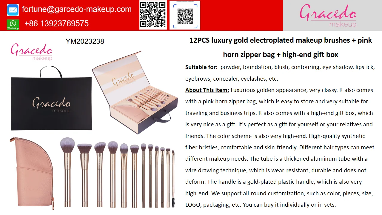GRACEDO 12pcs gold luxury brush set makeup eyeshadow professional high quality makeup brush set with zipper bag and gift box
