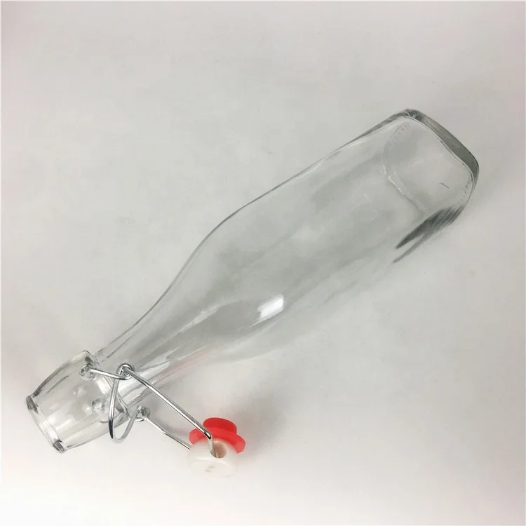 Wholesale 500ml 1000ml square glass beverage bottle with swing top lid