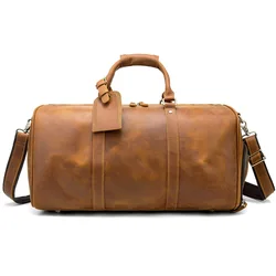 Vintage Crazy Horse Genuine Leather Travel Weekend Overnight Duffle Bag Leather Travel Duffle Bag With Shoes Compartment