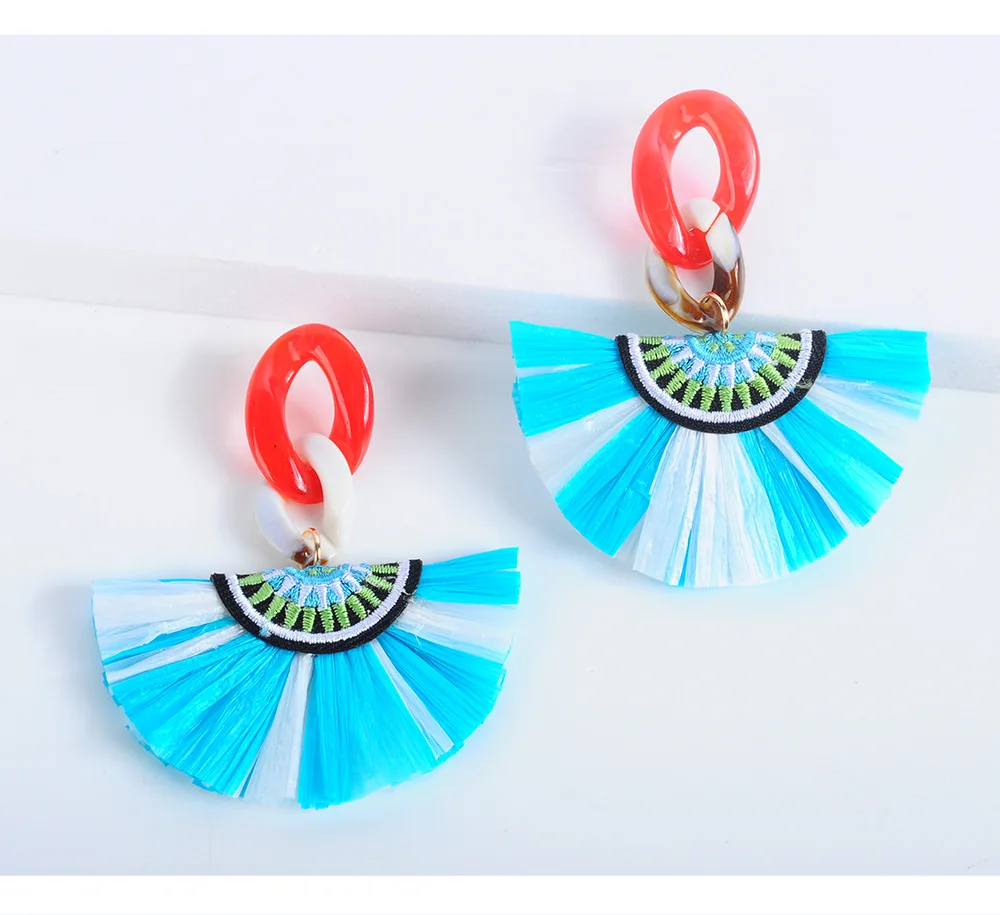 Fashion Raffia Dangle Earrings Colored Raffia Earrings Statement Handmade Weave Earrings Jewelry For Women Girls Gift