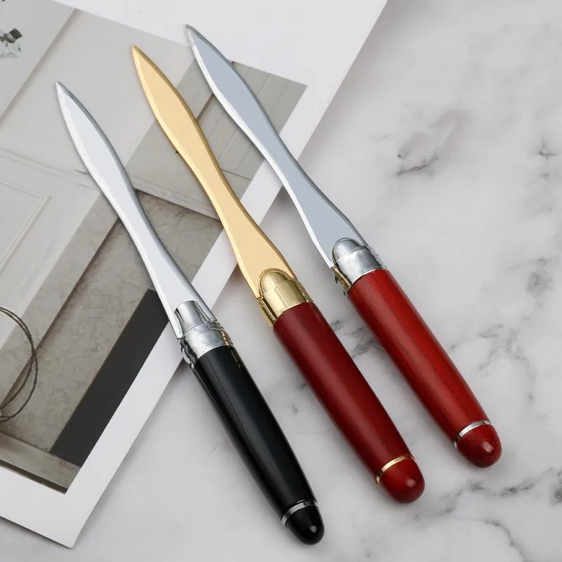 Пользовательский Металлический Открыватель для писем, пластиковый меч, деревянный поворотный Открыватель для писем, черный, серебряный, розовый, золотой