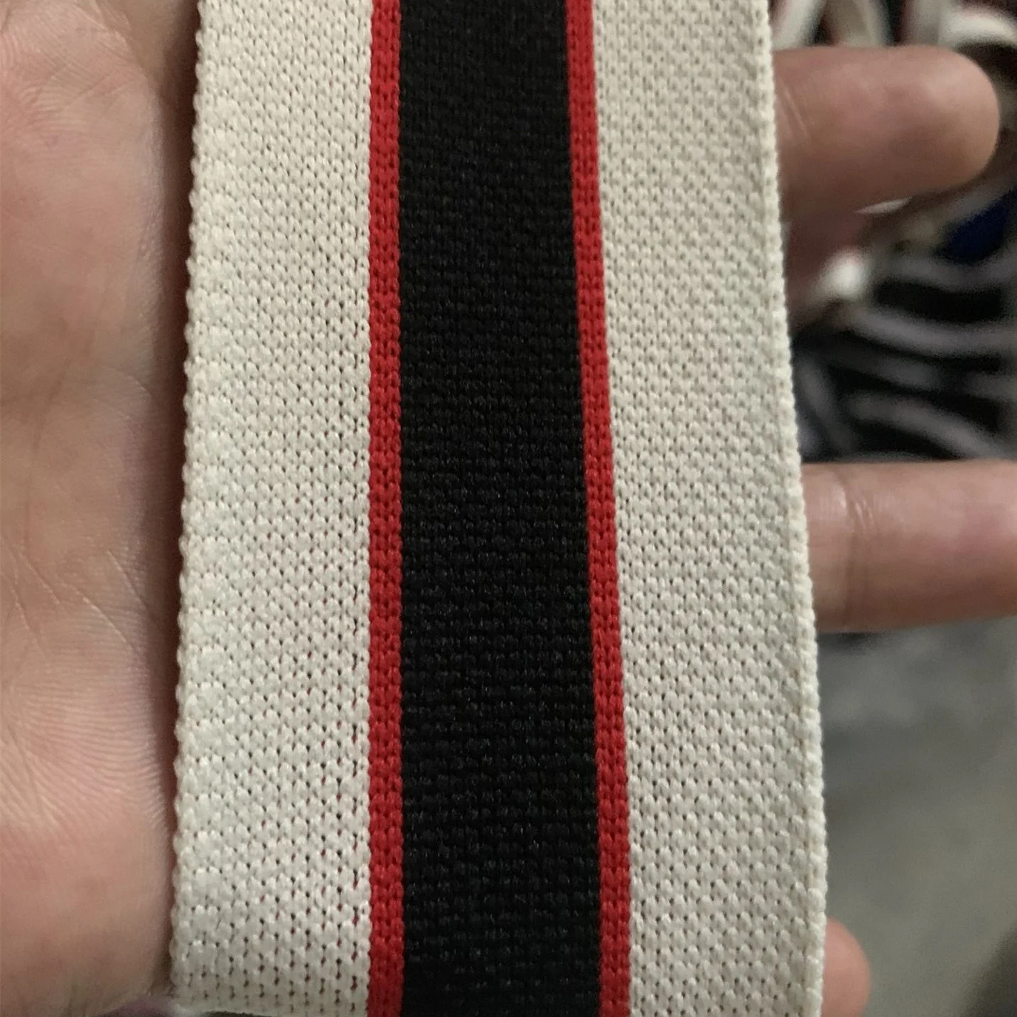 Comfortable 100% Polyester Jacquard Custom 4cm Striped Elastic Webbing