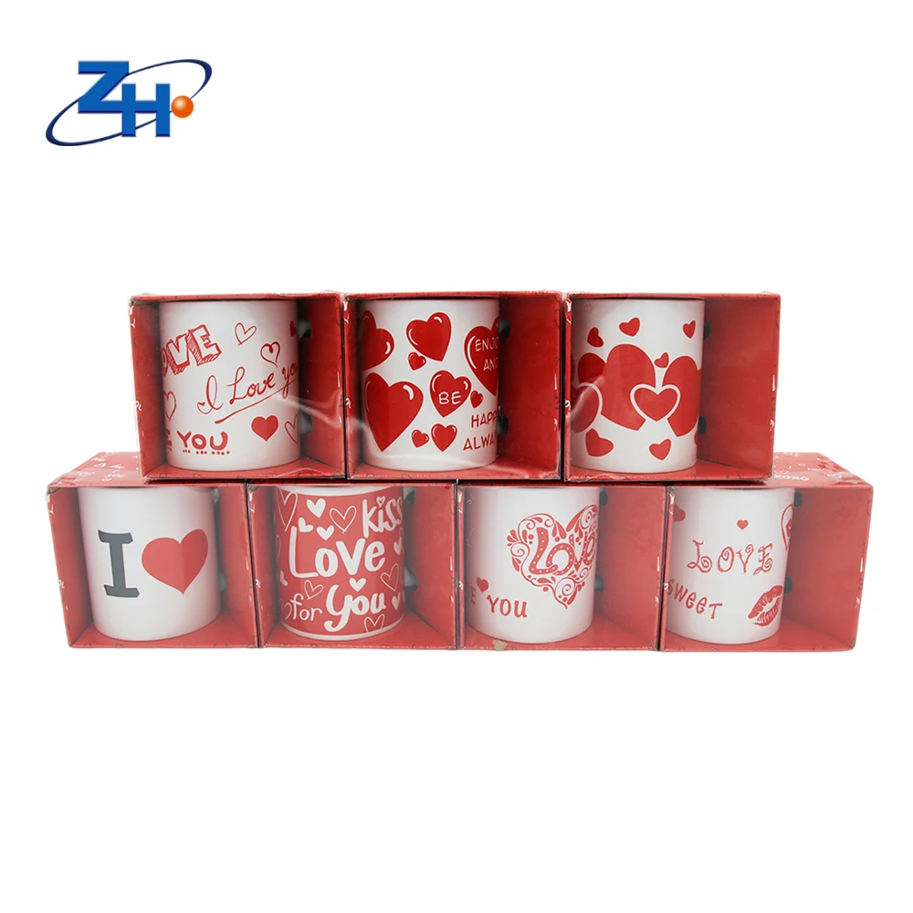 promotional gift printed valentine day decals coffee cup color glaze ceramic cup creative mug with handle