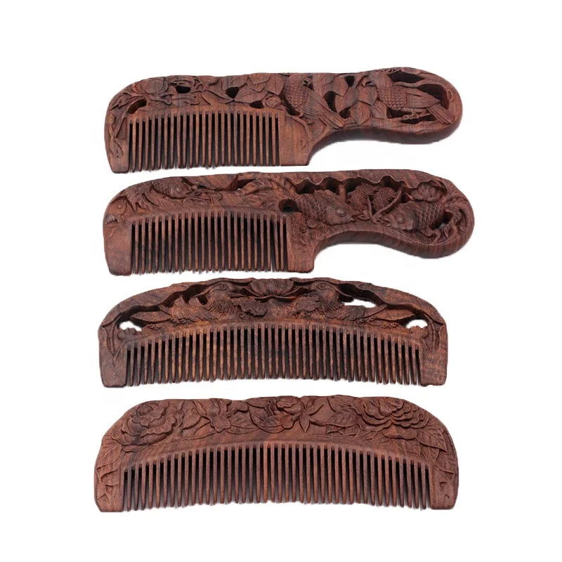 Gift wholesale Wood Comb Double-sided Carved Large Ebony Comb With