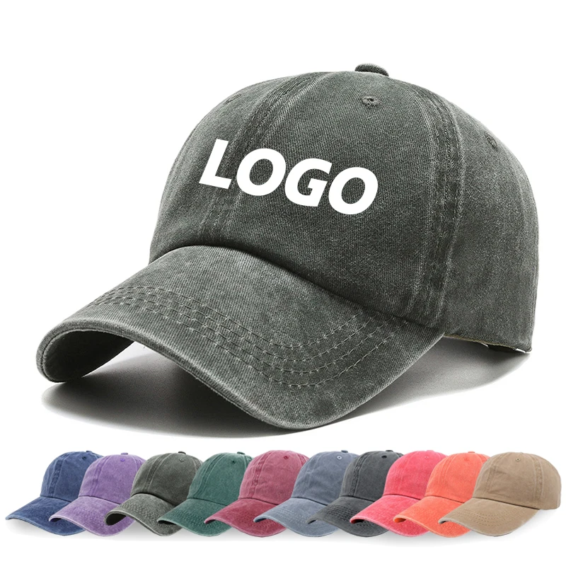 Wholesale Custom Logo 6 Panel Men Blank Washed Unstructured Low Profile Dad Hat 100% Cotton Plain Strapback Vintage Baseball Cap