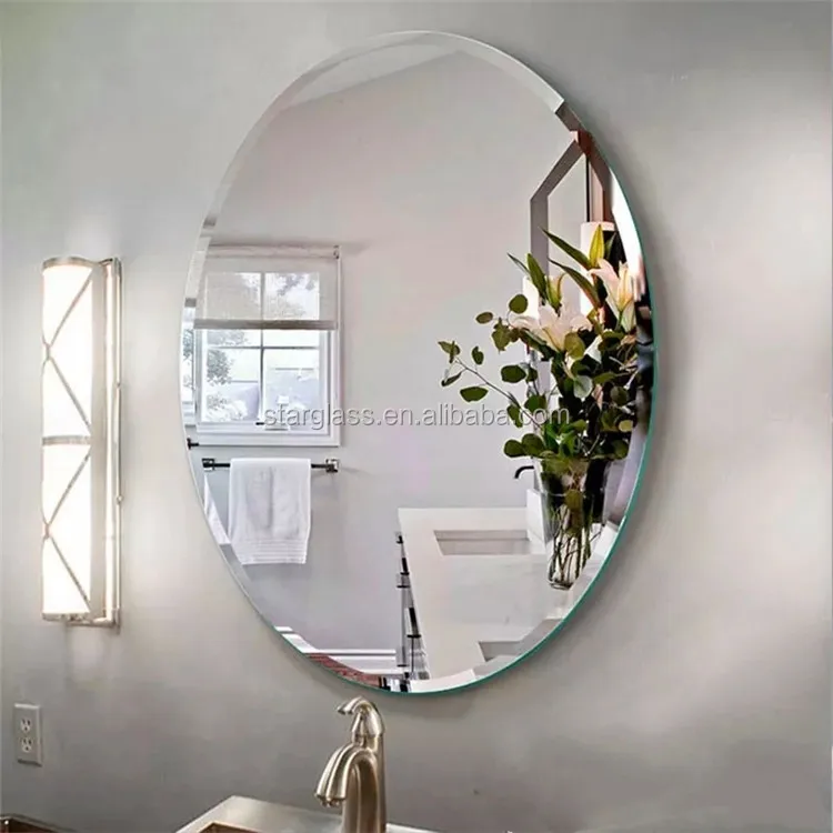 Wholesale round oval rectangle frameless polished mirror HD silver mirror minimalist Home fashionable wall mirrors decor wall
