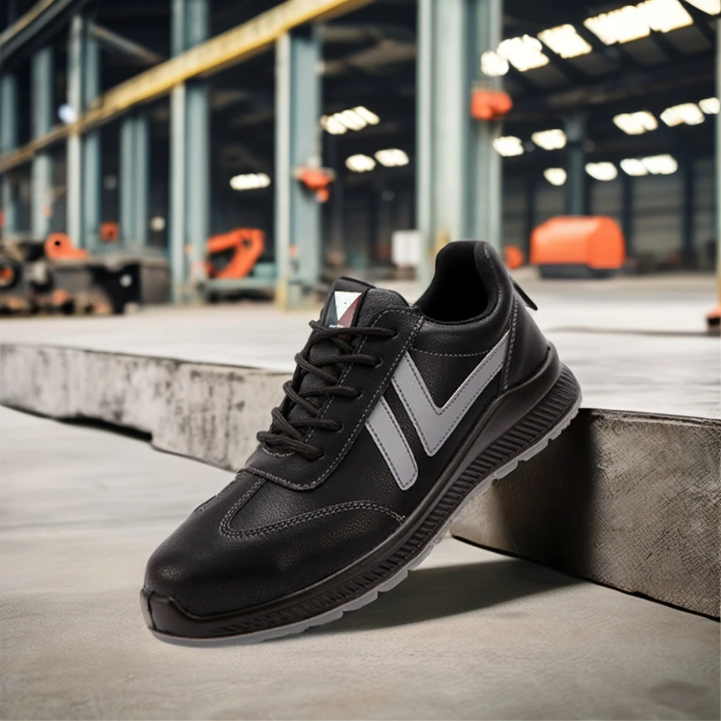 Black Genuine Leather Impact-Resistant Safety Boots Breathable PU Mesh Fabric Winter Industrial Workshop Working Steel Toe EVA