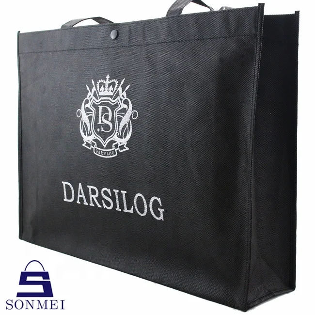 Black non woven recycled tote shoulder bag custom tote shopping bag