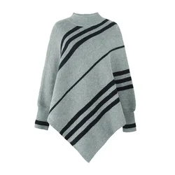 New Style Fashionable Shawl Ladies Round Neck Striped Sweater Women Blanket Cloak