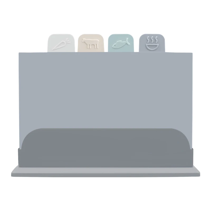 Antimicrobial Eco-friendly 4 pcs Cutting Boards with Color Coded Food Icon Kitchen Plastic Chopping Board Set