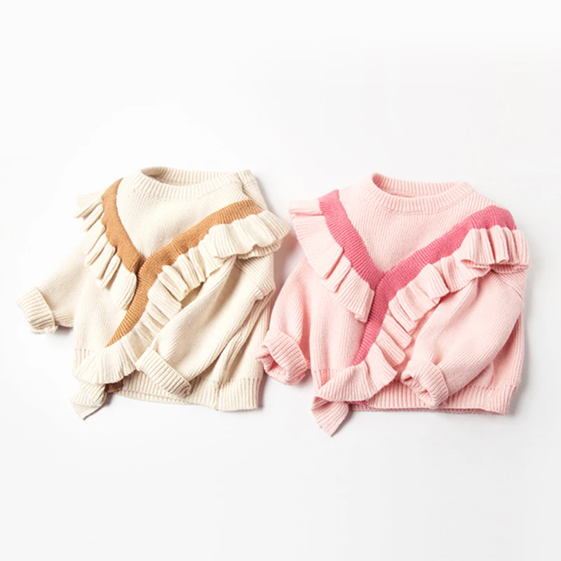 
Wholesale latest new lovely children clothes comfortable cotton tops cute ruffle girls stylish knitted pullover sweater 