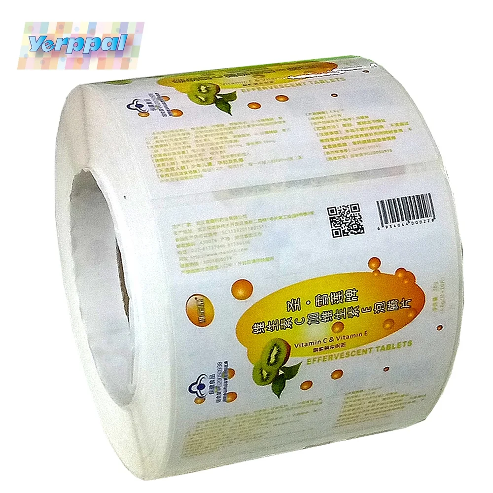 
CMYK Custom Printing Adhesive Label for Packing Bottle of Vitamin C Effervescent Tablet Medical Sticker 