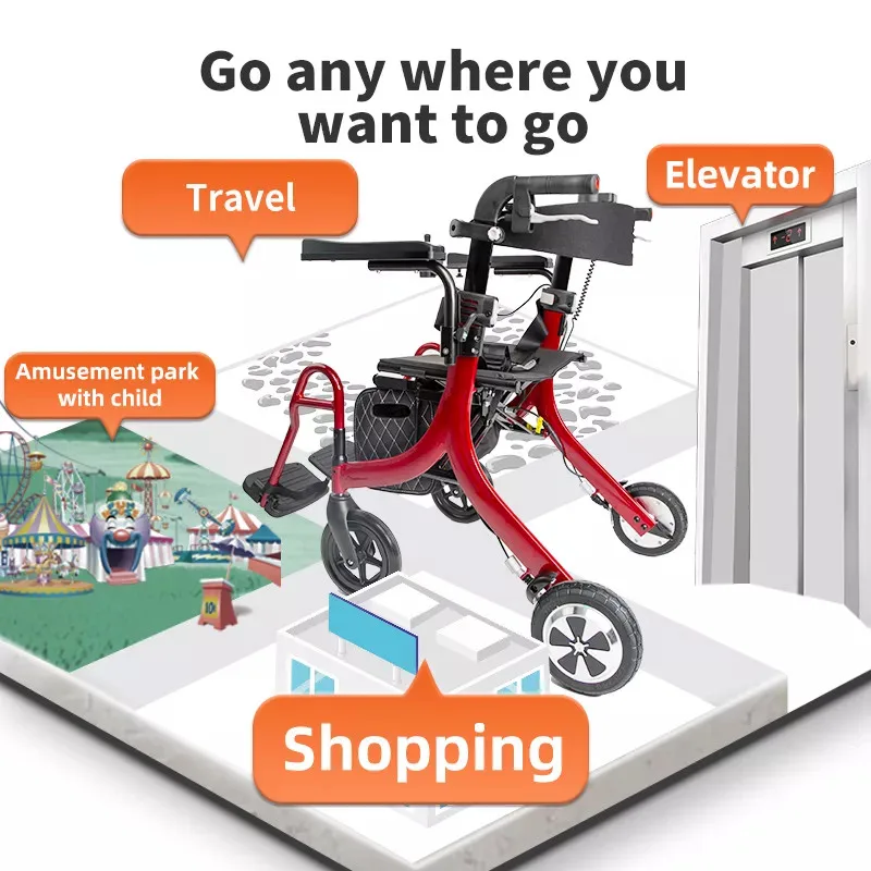 Folding 4 wheel walker joystick control patient transfer chair disabled power rollator wheelchair for adults