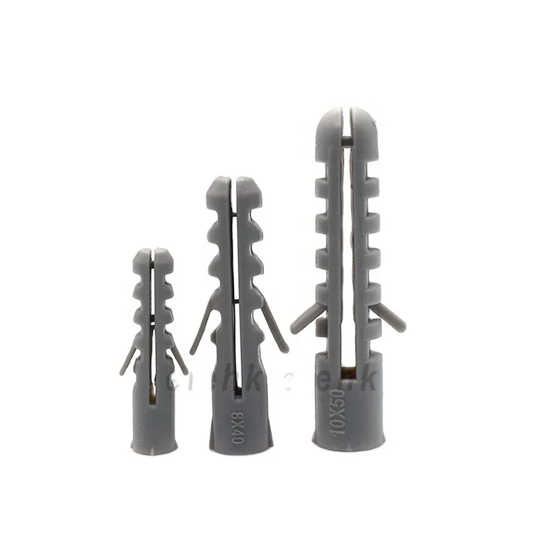 Elehk ISO 8*40mm Grey Plastic Pole Wall Anchor Shark Head Type Expand Plug Plastic Anchor Plastic Wall Plug