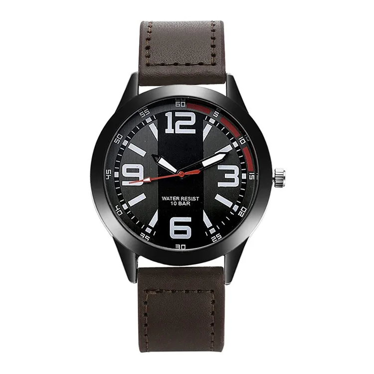 Polished Case 10 Bar Waterproof Brown Leather Strap Japan Quartz Movement Mens Cool Watches