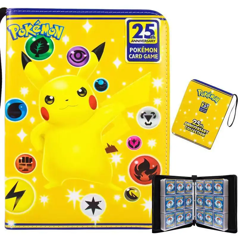 Top Fashion Nine Grids Loose-Leaf Yellow 20 Pages Zipper Pocket Monster Binder Holder Book Pika Game Card Album Collectors