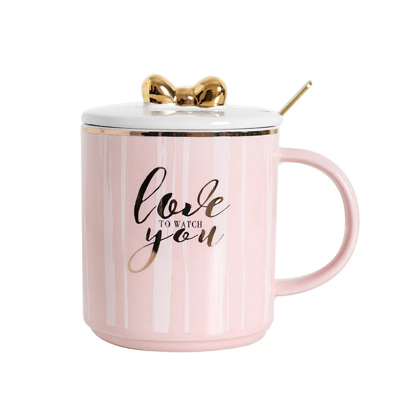 Feiyou wholesale custom 14oz golden edge cute bow porcelain cup personalized ceramic mug exquisite ceramic mug  christmas mugs