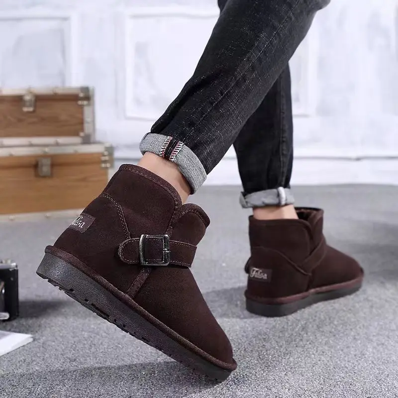 5848 Winter Warm Plush Thick Leather Short Boots Martin Boots Thick Plush Snow Boots Waterproof For Men