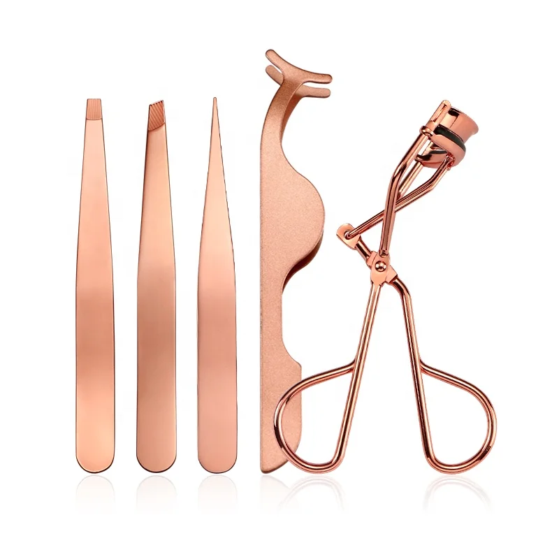 MISS YOU   5 Pcs Rose Gold Stainless Steel Eyelash Curler Eyelash Aids Clip With Eyelash Extension Tweezers