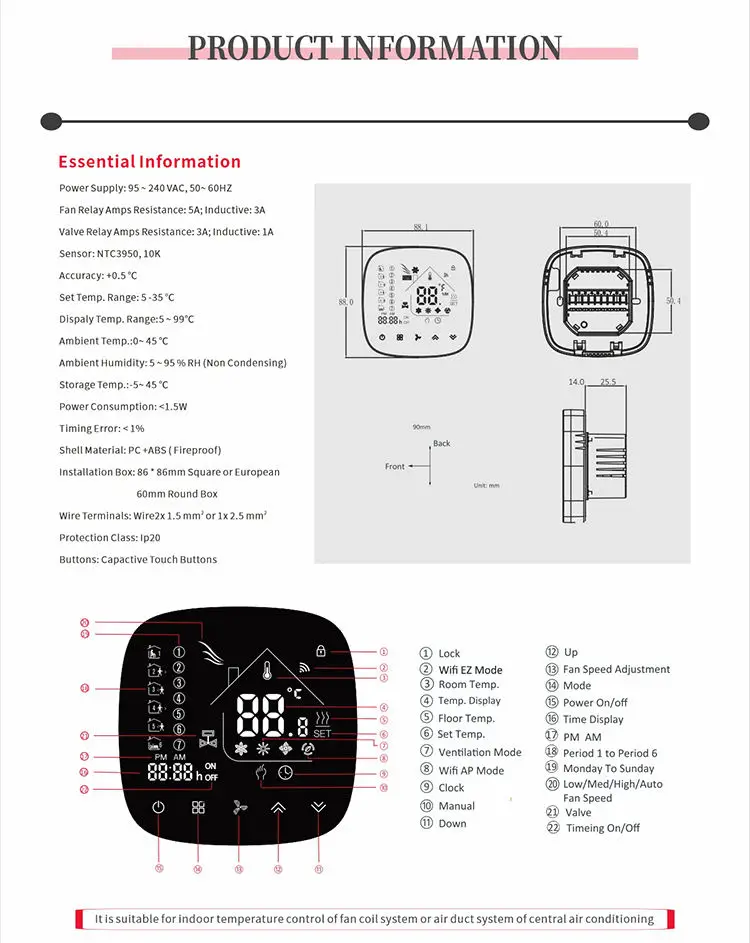 Wholesale BAC-001 Black color BACnet Modbus RS485 fan coil unit digital thermostat conditioner air