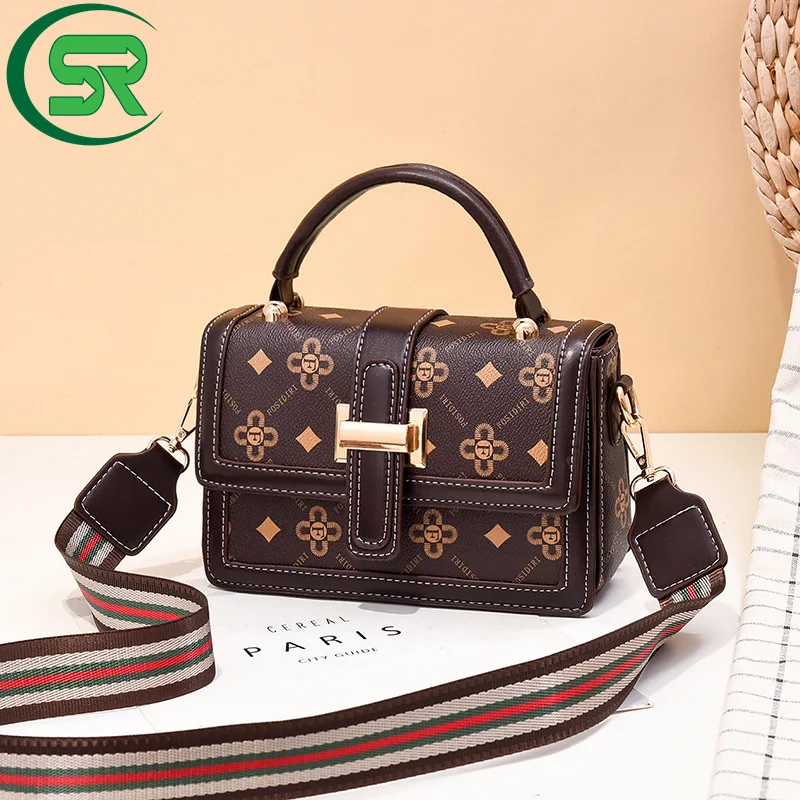 Hot Fan Quality Vintage Printing Small Flap Wide Webbing Strap Sling Shoulder Bag Crossbody Girls Messenger Purse Handbag