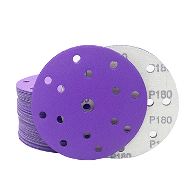 Factory 6inch 150mm 15holes Hook and Loop Purple Sanding Disc For Automotive Abrasive Ceramic Sandpaper Aluminum Oxide 40#-2000#