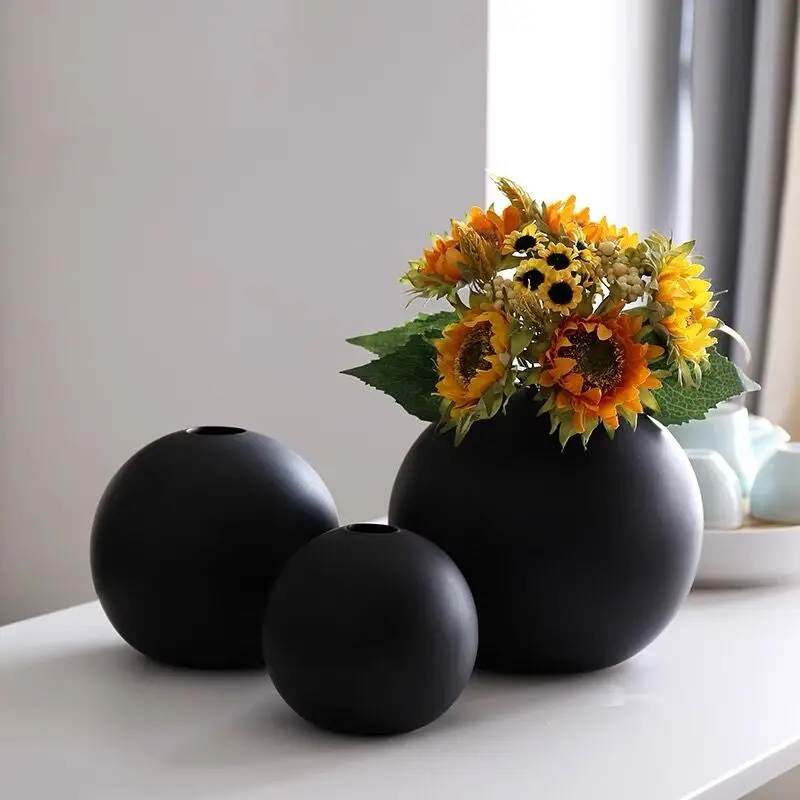 High Quality Nordic Ball Shape Modern Simple Design Ceramic Vase For Home Decoration And Wedding Porcelain Flower Vases