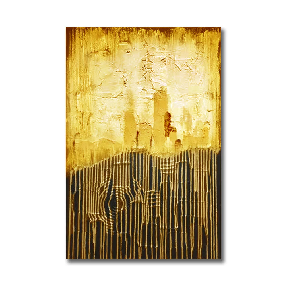 High Quality Wall Painting Art Work Golden Abstract Oil Painting Canvas Art for  Hotel Bedroom