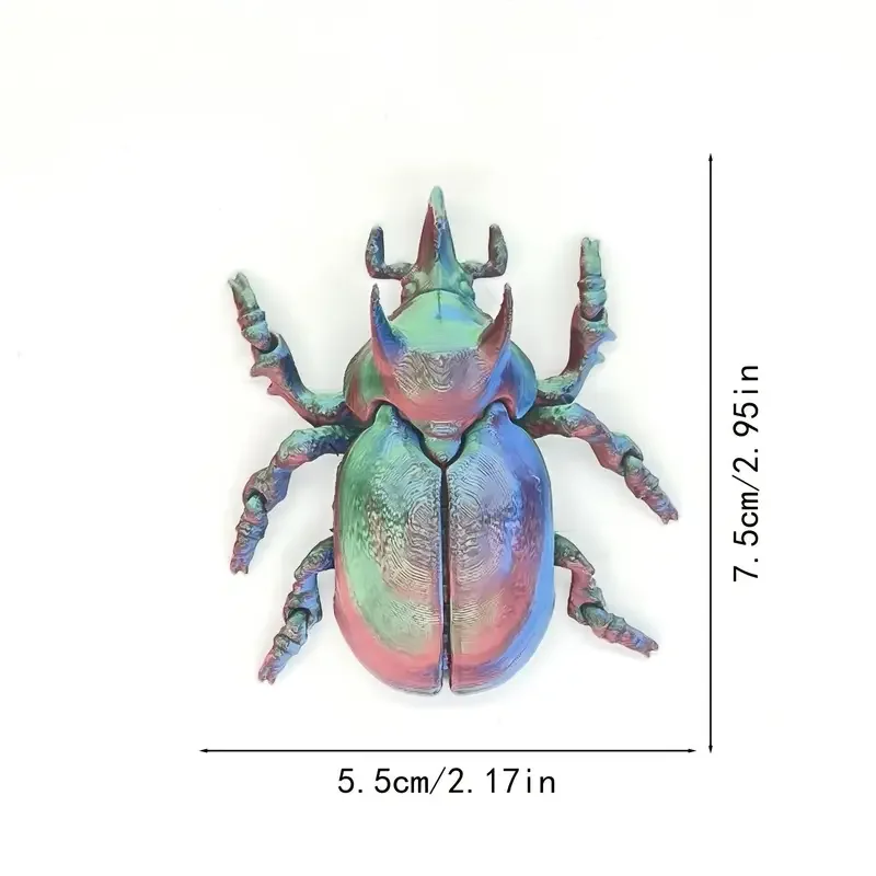 3D Printed Unisex Kids Toy Model Creative Unicorn Beetle Joint Movable Ornament Trendy Animal-Themed Plastic Toy
