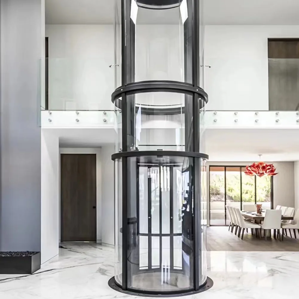 Round Panoramic Observation Elevator Without Machine Room Residential Glass Elevator Home