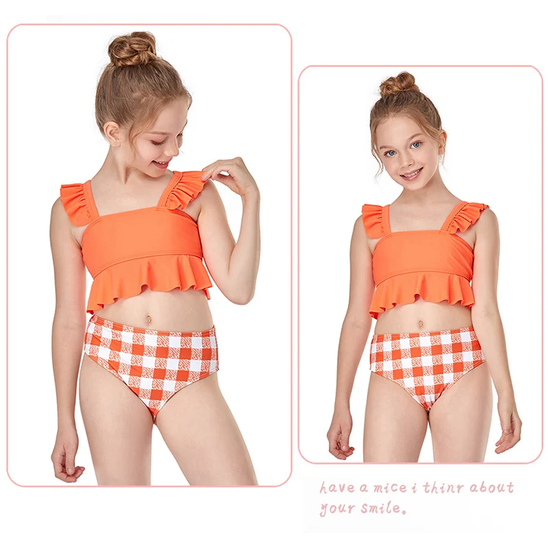 
Kids Swimwear Baby Girls Swimwear Two Piece Cover up Crop-top Swimsuit Tankinis 7-16 2-14 Teen Toddler Girl Children as Picture 