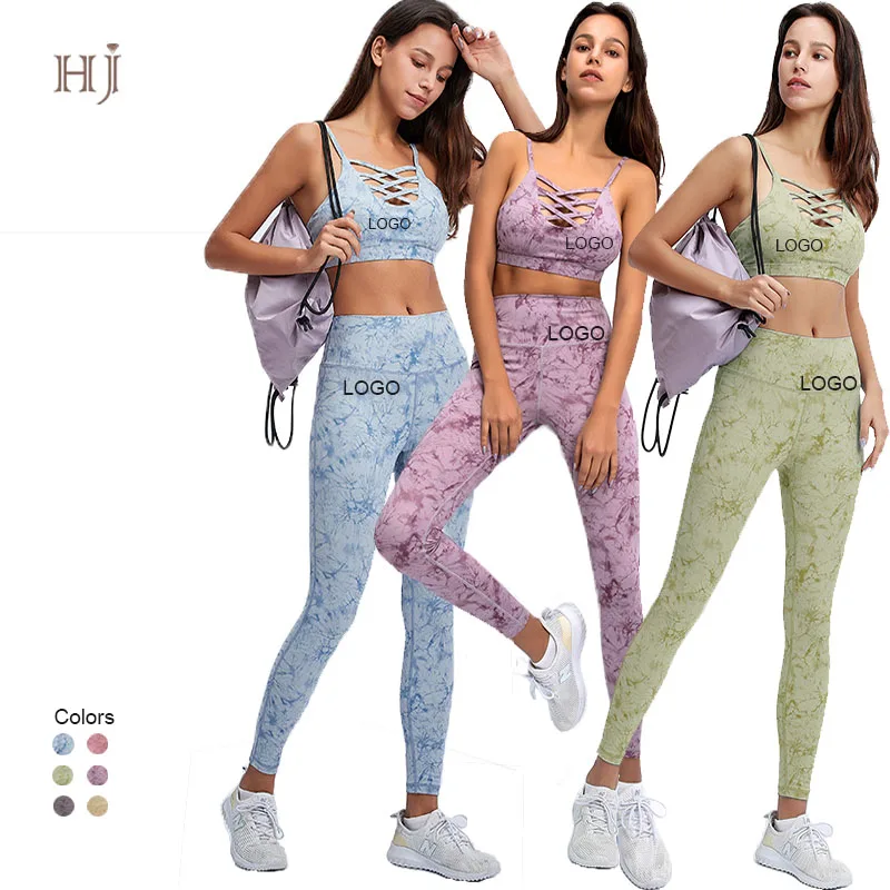 Женские туфли «вареный» с принтом 2 шт. тренировки наряды бесшовные высокой талией Леггинсы для йоги и натяжные спортивный бюстгальтер Бесшовные тренировки наборы для ухода за кожей