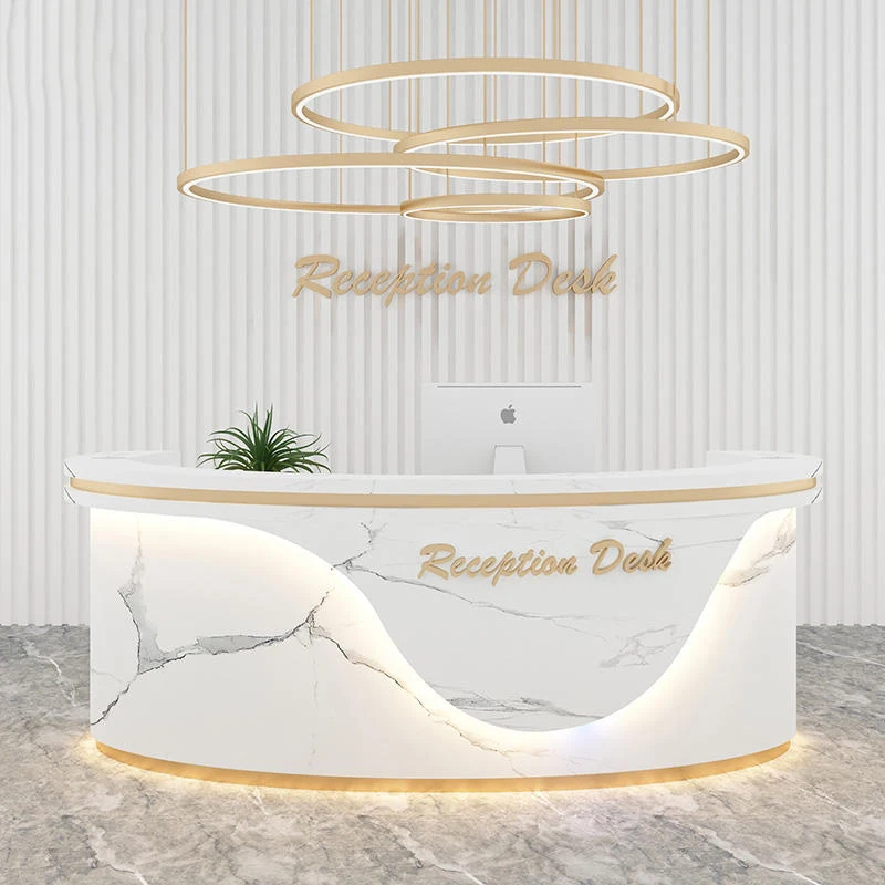 Custom Made Artificial Stone Solid Surface Semi Half Round Circle Beauty Salon Reception Counter Desk