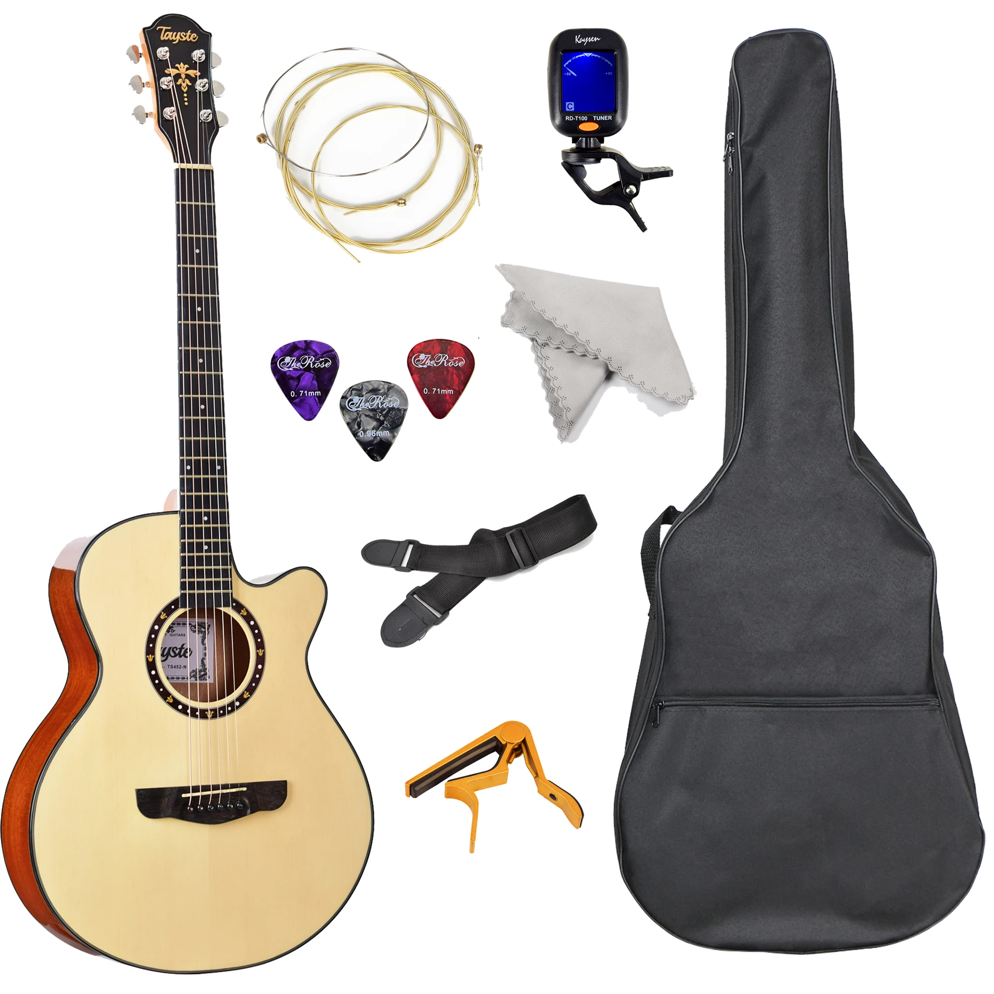 Wholesale complete guitar kit includes gigbag,string,tuner,picks,cleaning cloth,capo,straps
